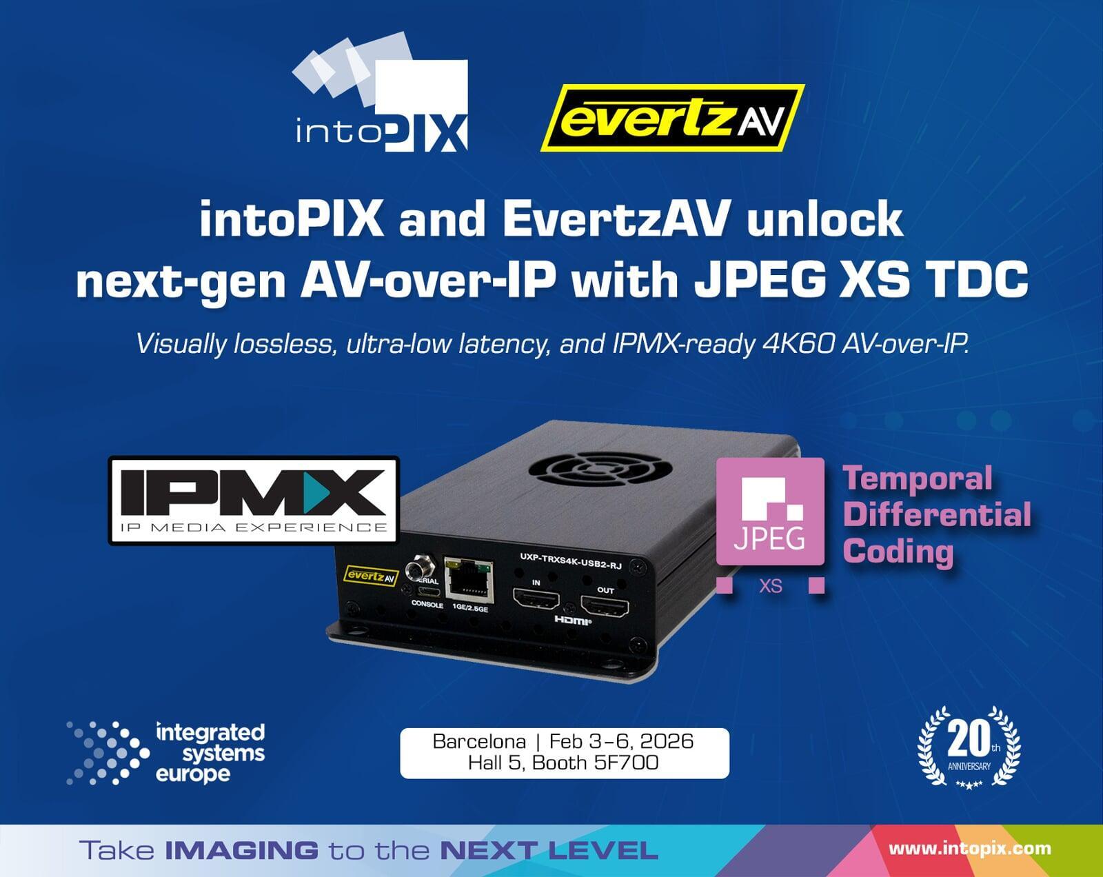 EvertzAV Successfully Integrates IntoPIX JPEG XS Temporal Differential Coding Into Its IPMX-Certified NUCLEUS Platform